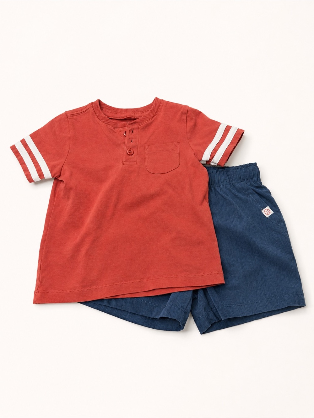 Tommy Bahama Kids Rust Red Henley Tee with Navy Shorts